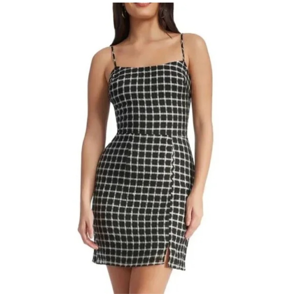 Dress the Population Black and White Grid Mini Dress